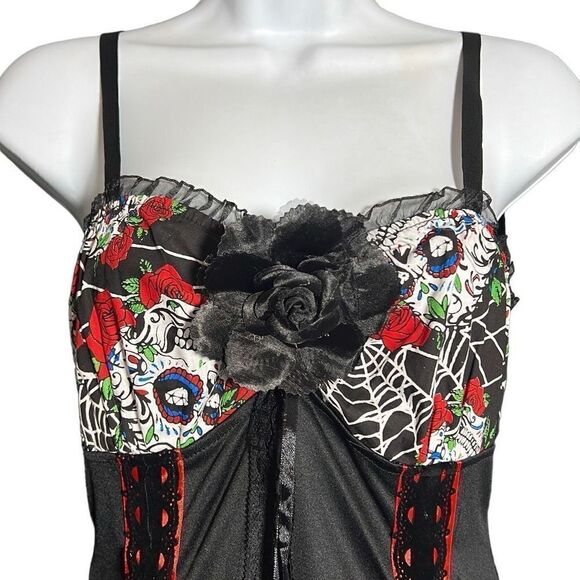 Lip Service Skulls & Roses Dress Up Costume Cosplay Mini Dress Size M - Picture 12 of 13